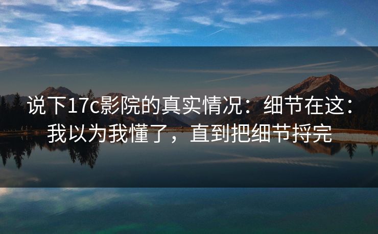 说下17c影院的真实情况：细节在这：我以为我懂了，直到把细节捋完