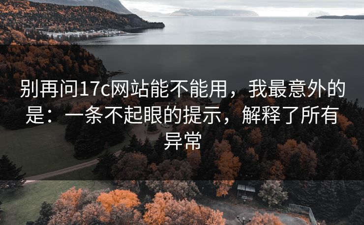 别再问17c网站能不能用，我最意外的是：一条不起眼的提示，解释了所有异常