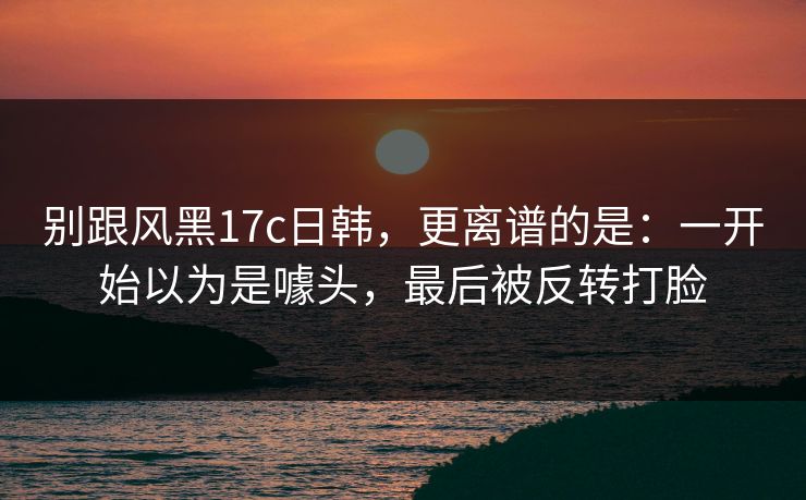 别跟风黑17c日韩，更离谱的是：一开始以为是噱头，最后被反转打脸