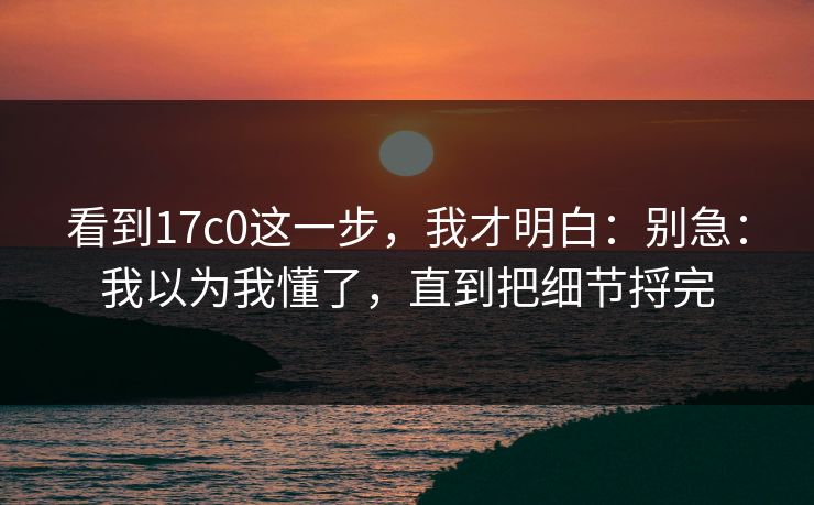看到17c0这一步，我才明白：别急：我以为我懂了，直到把细节捋完